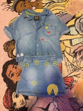 Pac-Man Embroidered Denim Shirt & Skirt Set